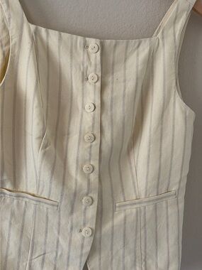 Stradivarius Cream Vest with Blue and Tan Pinstripes